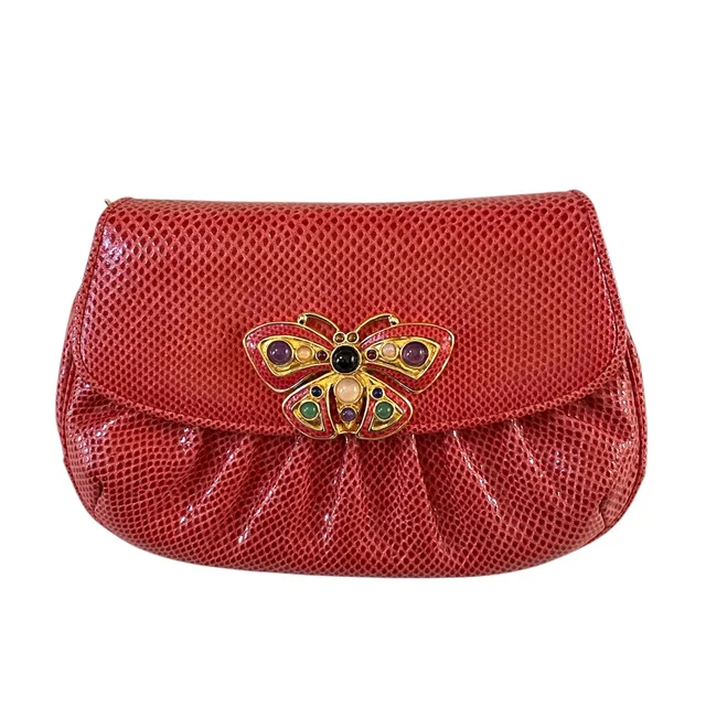 Judith Leiber Vintage Red Karung Leather Butterfly Clutch & Shoulder Bag Nwob in red Leather from Poshmark