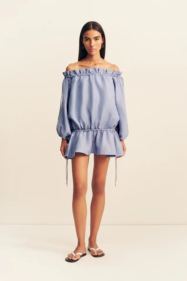 Shona Joy MARLOWE LINEN BLEND OFF SHOULDER MINI DRESS - CHAMBRAY from Shona Joy, photo 1 of 1