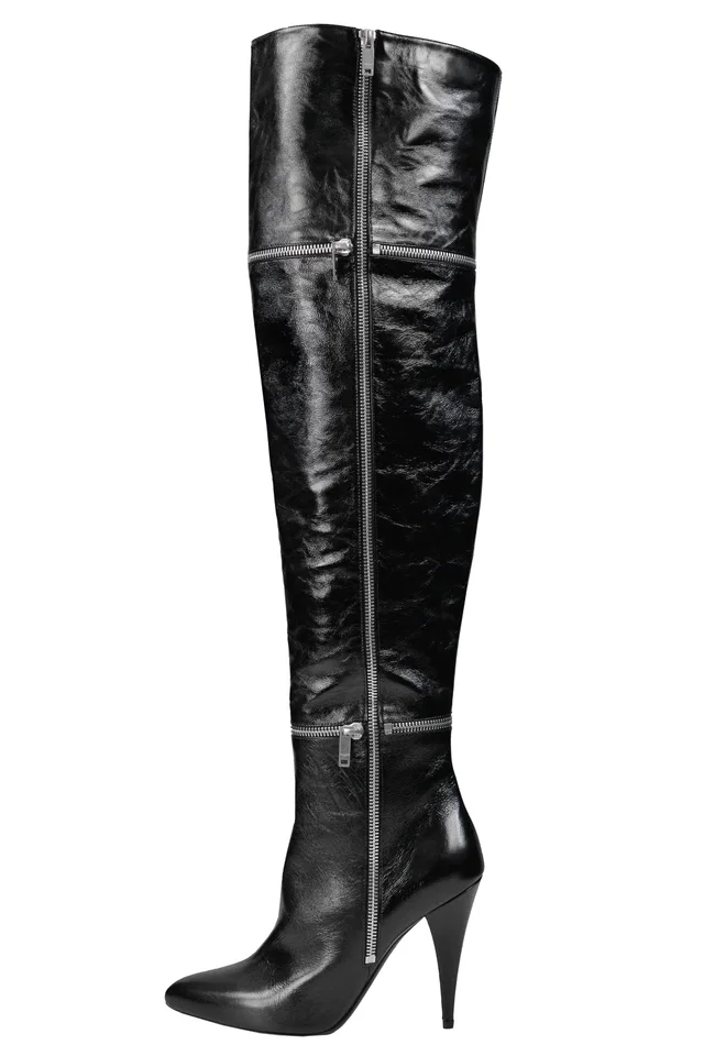 Saint Laurent By Hedi Slimane Fetish 105 Black Leather Zipper Boots 2015 in Black Leather from Resurrection Vintage