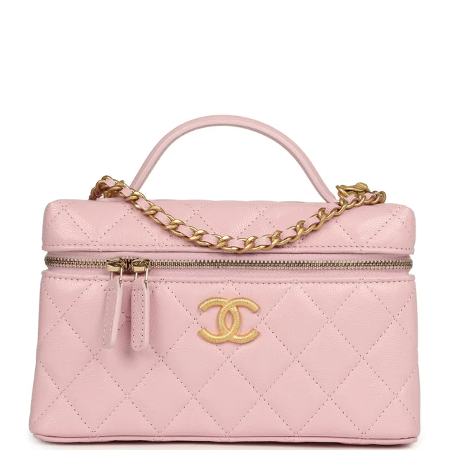 Chanel Top Handle Long Vanity Case in Pink Caviar leather from Madison Avenue Couture
