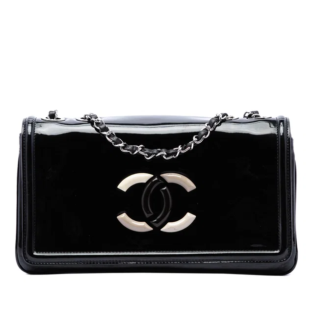 Black Chanel CC Patent Lipstick Ligne Flap Shoulder Bag in Black Patent leather from Designer Revival
