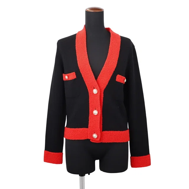 Chanel Cashmere blend knit cardigan Size 36 Black/RedP62567 Cashmere73% Wool19% Polyamide8% in Black Cashmere from GALLERY RARE