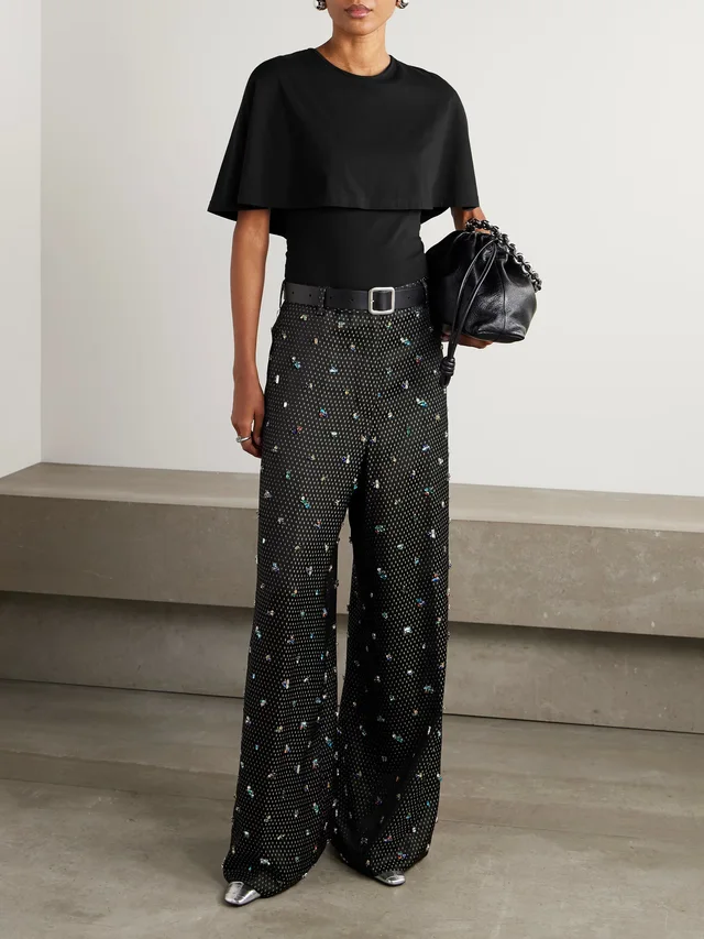 LANVIN Cape-effect cotton and silk-blend T-shirt in Black, photo 2 of 2 from NET-A-PORTER (Canada)