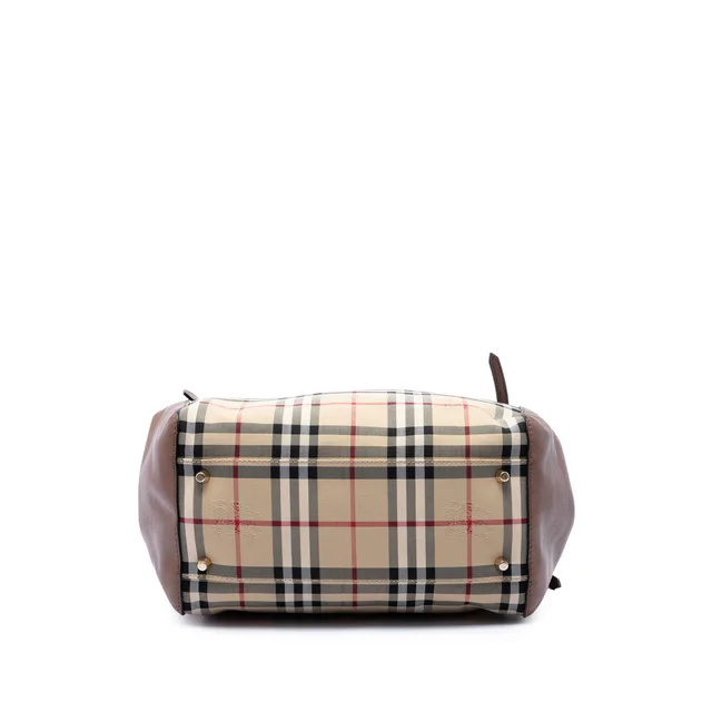 Beige Burberry Small Haymarket Check Coated Canvas and Calfskin Canterbury Tote in Beige Calfskin from Designer Revival, photo 3 of 6