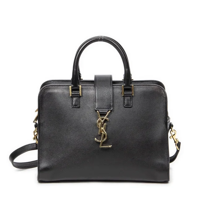 Saint Laurent Monogram Cabas Black Calfskin Leather Tote Bag in Black Calfskin from The Reluxe