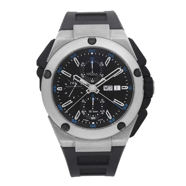 IWC Ingenieur Double Chronograph Black Dial Mens Watch IW386503 in black|gray from Jomashop.com