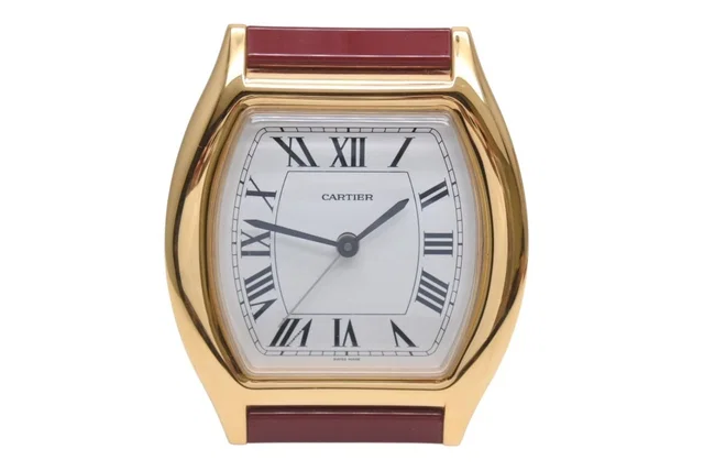 Cartier Tortue Table Clock White Dial Quartz White Gold Bordeaux Swiss in White from The Reluxe