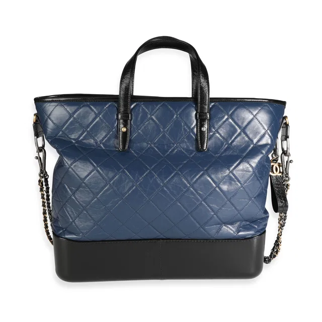 Chanel Black & Blue Quilted Calfskin Large Gabrielle Shopping Tote Black; Leather Handbag in Black Calfskin from HEWI