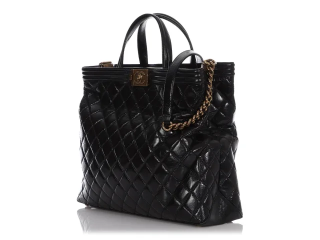 Chanel Large Black Quilted Glazed Calfskin Boy Shopping Tote in Black Calfskin from Ann's Fabulous Finds, photo 3 of 9