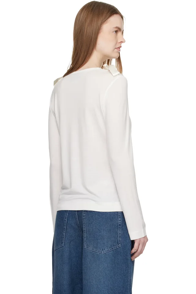 Simone Rocha Off-White Bow Ribbon Tail Long Sleeve T-shirt, photo 3 of 4 from SSENSE