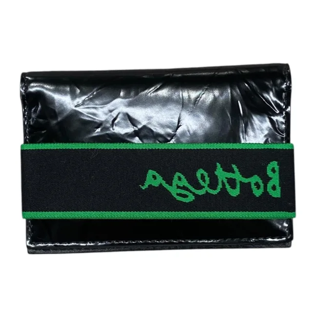 Bottega Veneta Card Case Flap Leather Black Green in Black Leather from The Reluxe