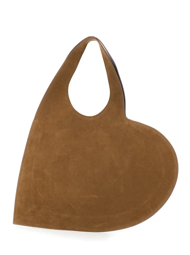 Coperni 'Double Heart' Brown Shoulder Bag with Cut-Out Handle and Heart Silhouette in Suede Woman in Brown 100% Cow Leather, photo 8 of 10 from Gaudenzi Boutique