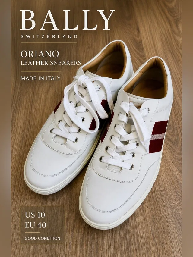 Bally Oriano Leather Sneakers White Red Stripe Made In Italy Us 10 Eu 40 in red|white Leather from Poshmark