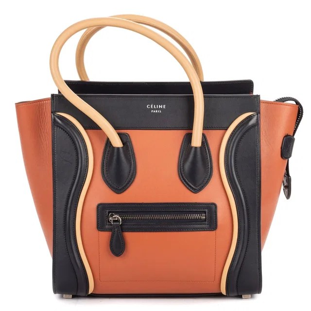 Celine Micro Tri Color Lugagge Brown Navy Beige Smooth Calfskin Shoulder Bag in Brown Calfskin from The Reluxe