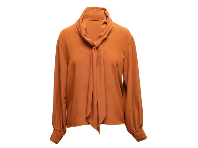 Vintage Oraange Christian Dior Long Sleeve Neck Tie Blouse Size US 4 from Designer Revival