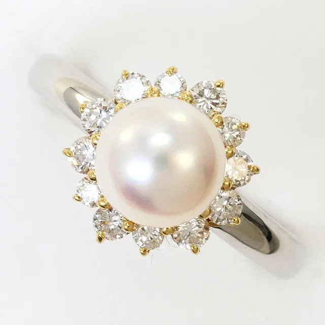 Seiko Nina Ricci Pt900 Platinum 18k Yellow Gold Ring, Size 8, Pearl And Diamo in white from Poshmark
