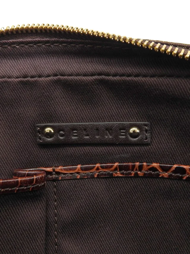 Celine Canvas Croco Embossed Macadam Pattern Shoulder Bag Brown in Brown Canvas from VINTAGE QOO TOKYO, photo 9 of 10