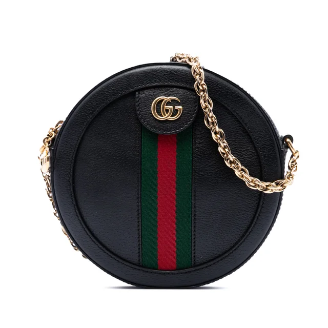 Black Gucci Mini Calfskin Web Ophidia Round Crossbody in Black Calfskin from Designer Revival