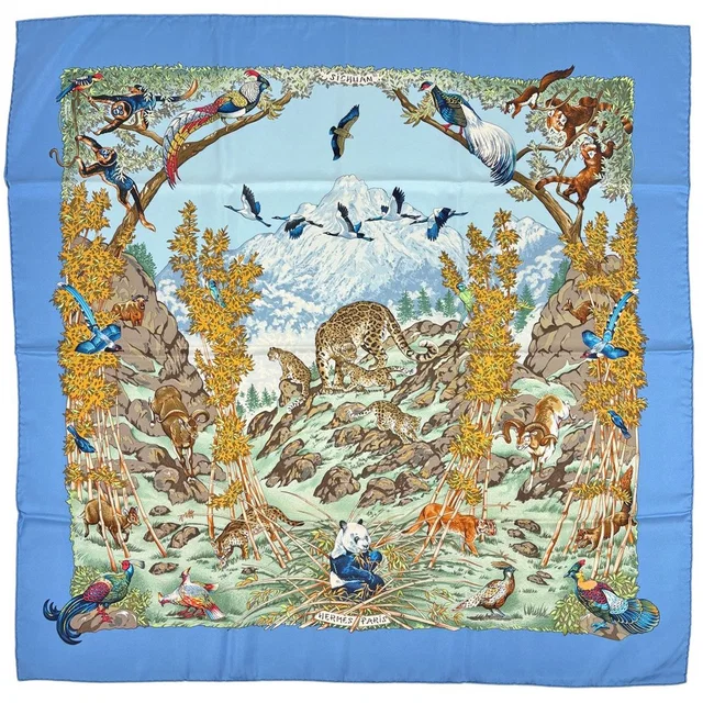 Hermès Carre 90 Sichuan Scarf Silk Blue Multicolor in Blue Silk from The Reluxe
