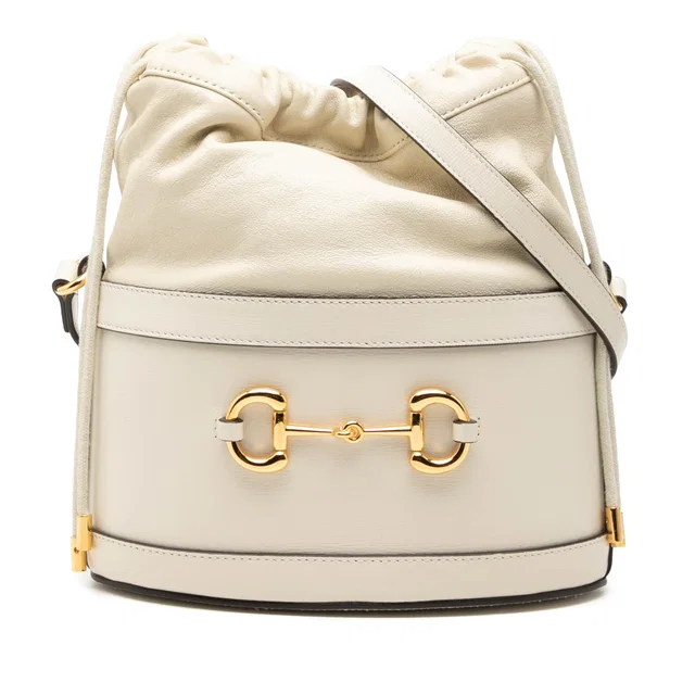 White Gucci Calfskin Horsebit 1955 Bucket Bag in White Calfskin from Designer Revival