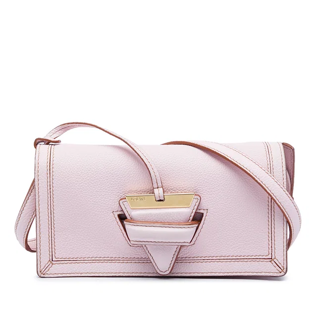 Pink LOEWE Grained Calfskin Barcelona Wallet On Strap Crossbody Bag in Pink Caviar leather from Designer Revival