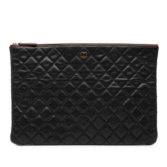 Black Chanel Large Quilted Caviar O Case Clutch in Black Caviar leather from Designer Revival