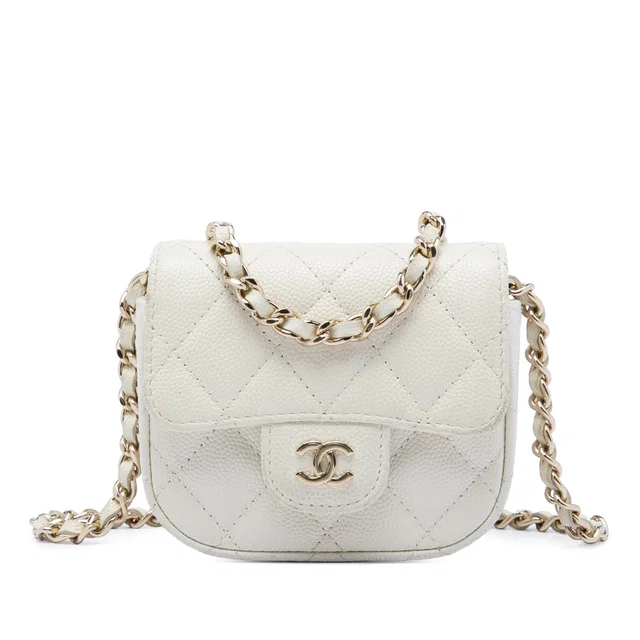 White Chanel Mini Quilted Caviar Clutch With Chain Crossbody Bag in White Caviar leather from Designer Revival