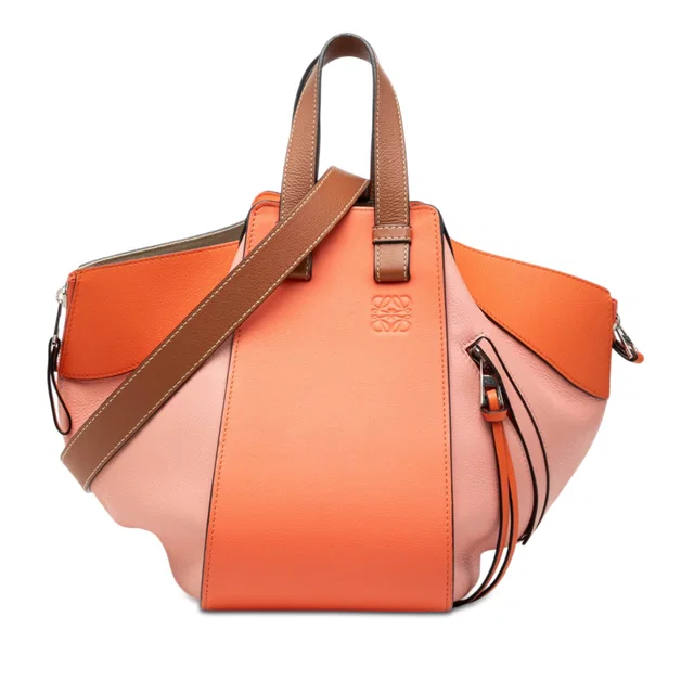 Orange LOEWE Small Tricolor Soft Grained Calfskin Hammock Bag Satchel in Orange Caviar leather from Designer Revival