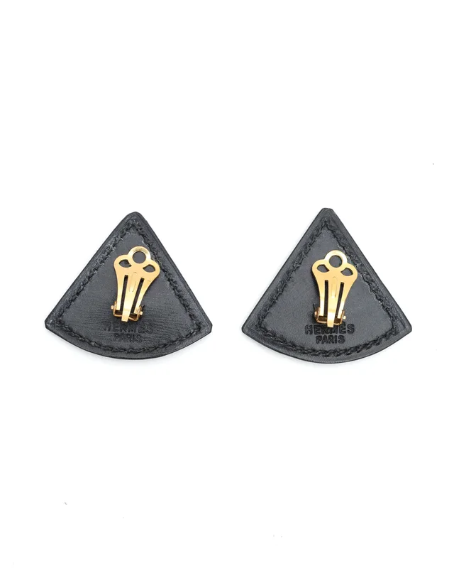 Hermès Leather Triangle Clip-on Earrings in Leather from A Retro Tale, photo 2 of 3