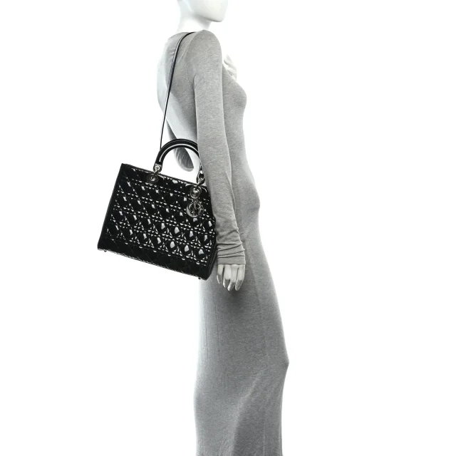 Patent Cannage Large Lady Dior Black in Black Patent leather from FASHIONPHILE, photo 2 of 10