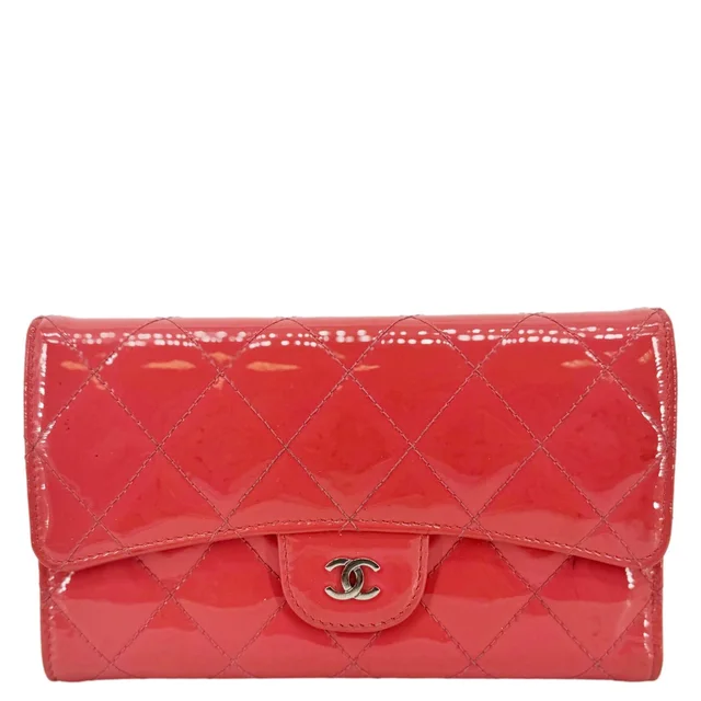 Chanel Quilted Patent Leather Long Wallet Pink in Pink Patent leather from Dallas Designer Handbags