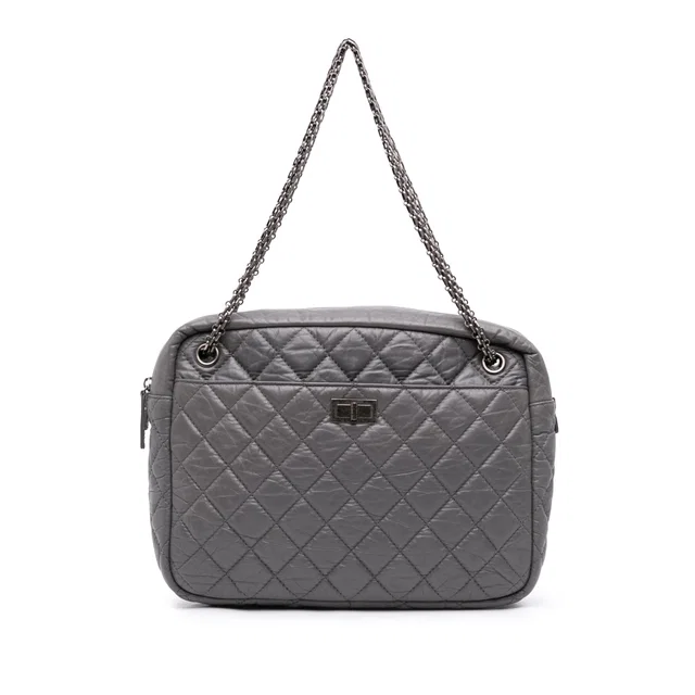 Gray Chanel Large Quilted Aged Calfskin Reissue 2.55 Camera Bag in Grey Calfskin from Designer Revival