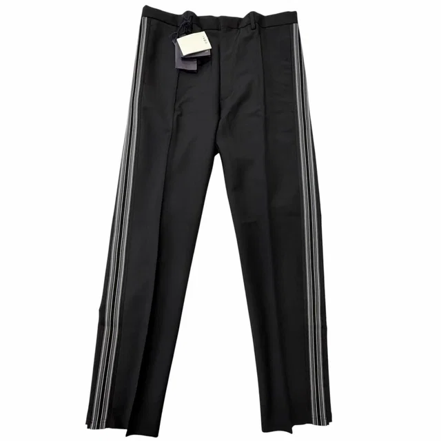 Prada Mohair Wool Some Silk Triangle Logo Hem Zip Side Line Trousers Black 48 in Black Silk from The Reluxe