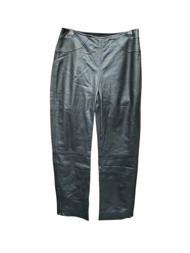 Escada Cropped Leather Trousers Black Size: 26" in Black Leather from Oxfam Online Shop