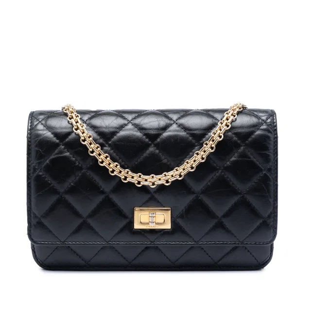Black Chanel Quilted Aged Calfskin Reissue 2.55 Wallet on Chain Crossbody Bag in Black Calfskin from Designer Revival