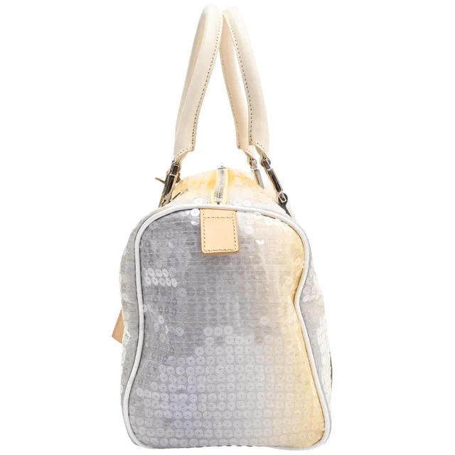Fendi Sequin FF Zucchini Pattern Mini Boston Bag Yellow/Gray in Grey Canvas from VINTAGE QOO TOKYO, photo 2 of 2