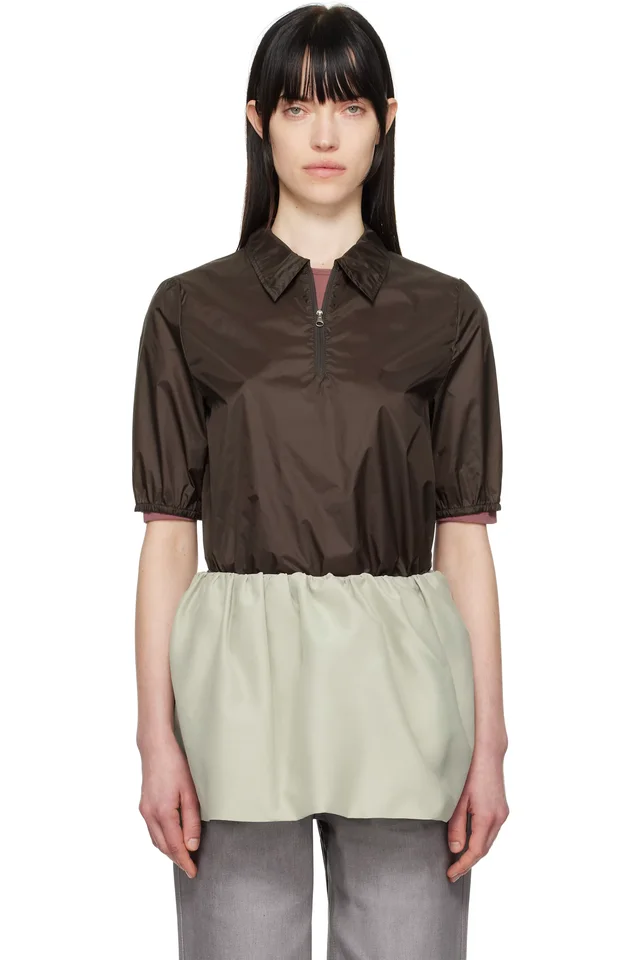 AMOMENTO Brown Sheer Half Zip-Up Polo, image 1 of 1 from SSENSE