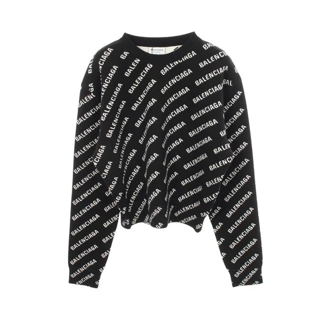 Balenciaga Allover Logo Cotton Wool Knit Top in Wool from LuxUness