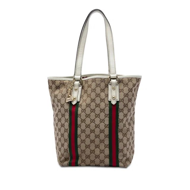 White Gucci GG Canvas Web Jolicoeur Tote in White Canvas from Designer Revival