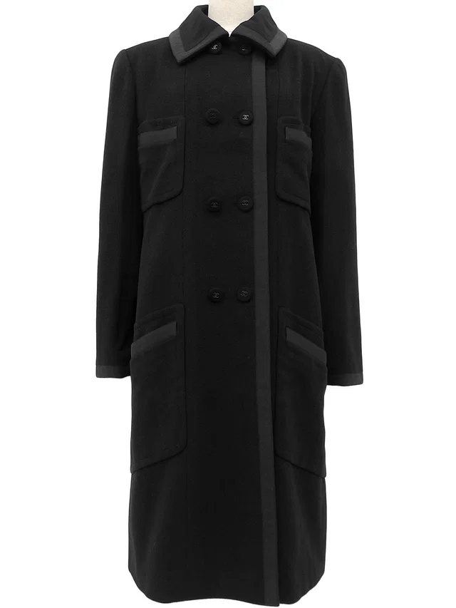 Chanel Cashmere CC Mark Button Coat #38 Black in Black Cashmere from VINTAGE QOO TOKYO