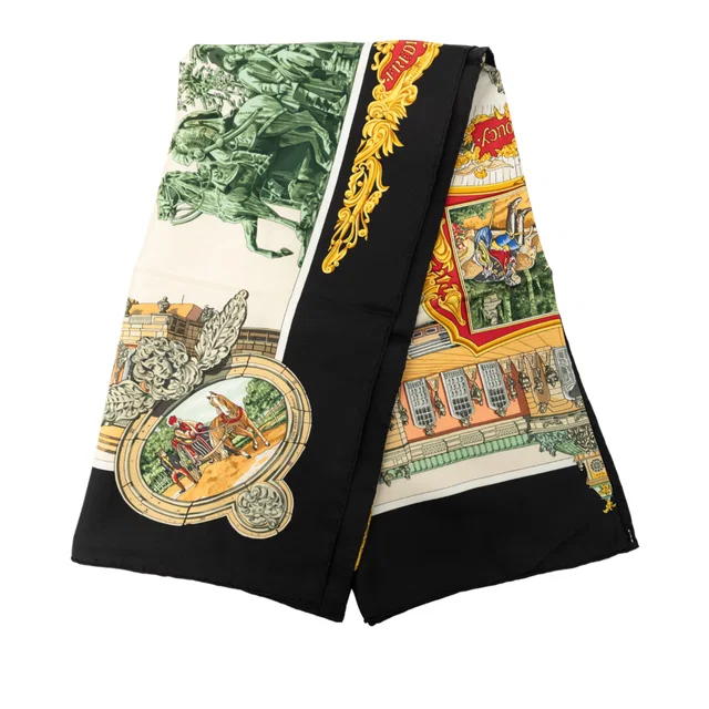 Black Hermès Sanssoucy Silk Scarf 90 Scarves in Black Silk from Designer Revival, photo 1 of 1