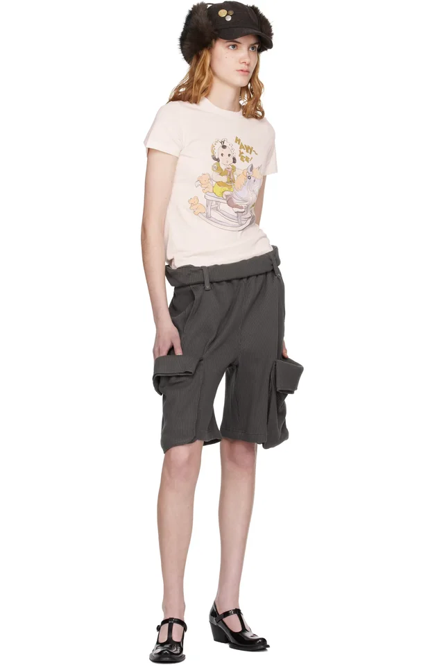 OPEN YY Gray Rolled Waist Sweat Cargo Shorts, photo 4 of 4 from SSENSE