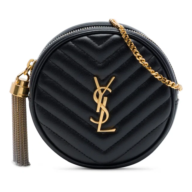 Black Saint Laurent Baby Chevron Calfskin Round Vinyle Belt Bag in Black Calfskin from Designer Revival