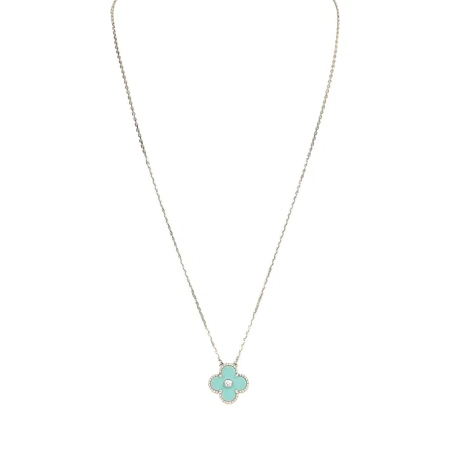 Van Cleef & Arpels 2022 Holiday Vintage Alhambra Pendant Necklace Light Green Celadon Sevres Porcelain & Diamonds… in White from Madison Avenue Couture