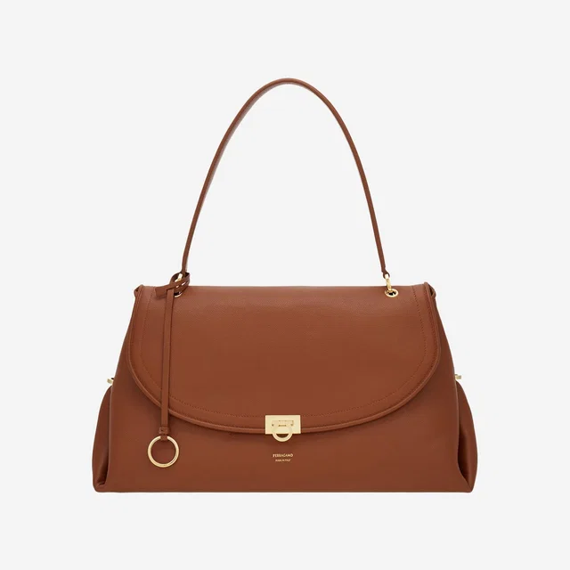 Ferragamo Embossed Calf Leather Shoulder Bag — Brown in Brown Calfskin from HEWI