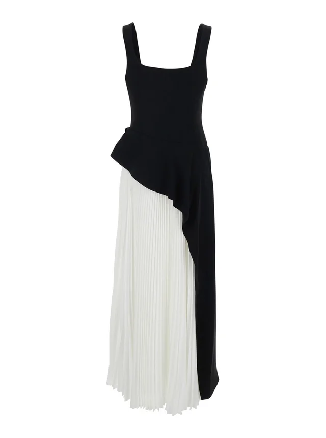 SIMKHAI Dress 'Zayla' with Square Neckline and Pleated Skirt in Black and White Tech Fabric for Women in Black, photo 4 of 6 from Gaudenzi Boutique