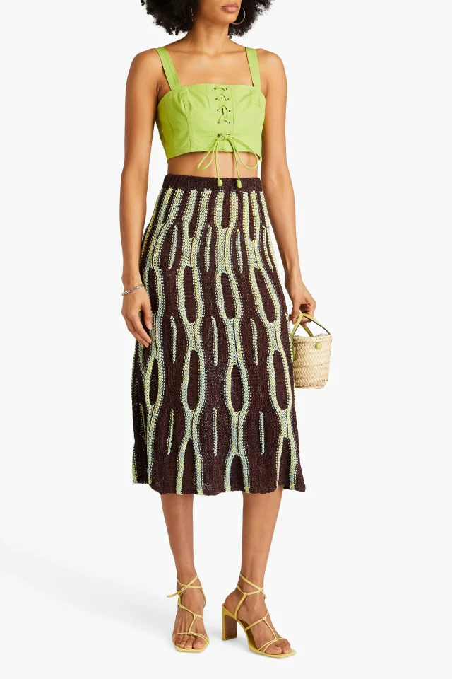 Ulla Johnson Isla Cropped Lace-Up Cotton-Poplin Top in Lime green, photo 2 of 4 from THE OUTNET