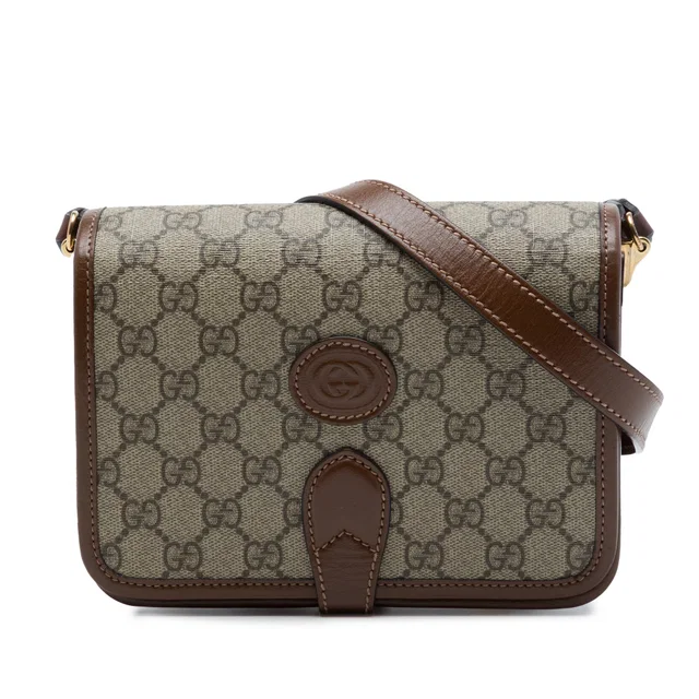 Beige Gucci Mini GG Supreme Interlocking G Crossbody in Beige Coated canvas from Designer Revival