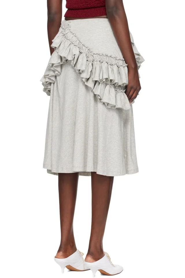 Dries Van Noten Gray Ruffled Midi Skirt, photo 3 of 4 from SSENSE