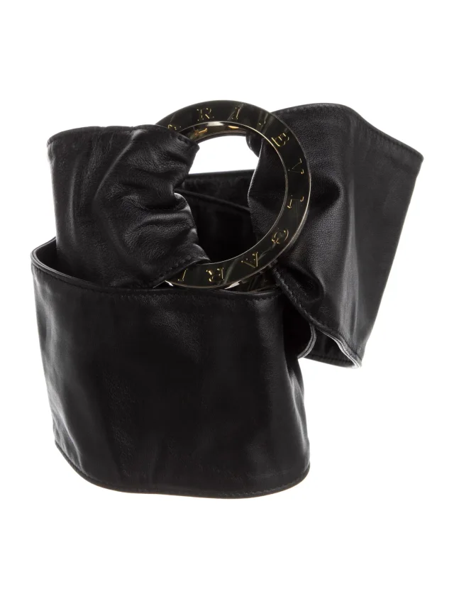 Bvlgari Wide Leather Waist Belt in black Leather from The RealReal